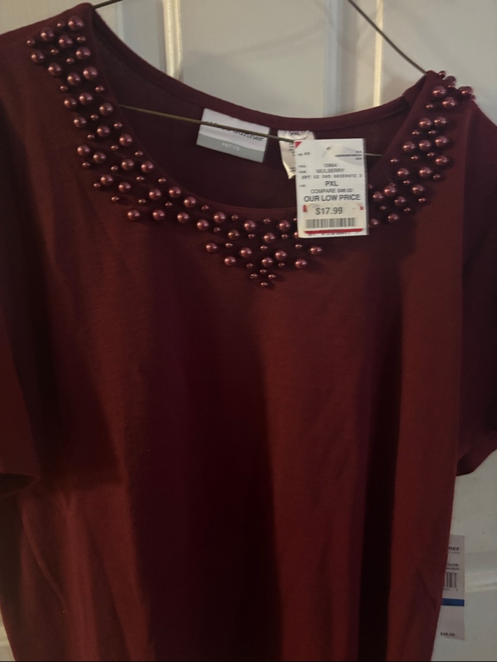 Alfred Dunner Beaded Crewneck Short Sleeve Top - Burgundy